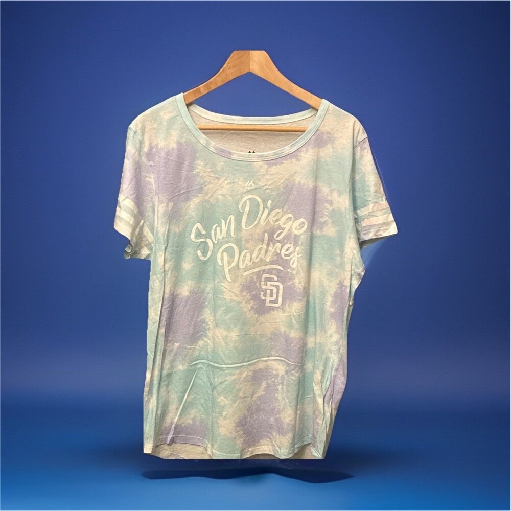 Majestic San Diego Padres MLB Tie Dye T-Shirt Womens 2XL Purple Teal NWT